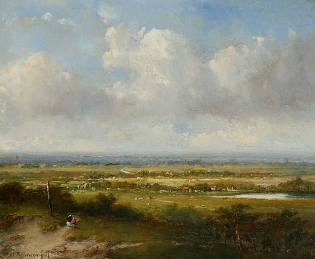 Petrus Marius Brouwer | Panoramic summer landscape, oil on panel, 13.7 x 16.5 cm, signed l.l.