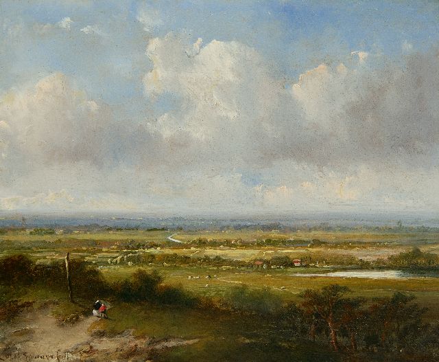 Brouwer P.M.  | Panoramic summer landscape, oil on panel 13.7 x 16.5 cm, signed l.l.