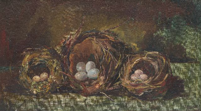 Jeanne Bieruma Oosting | Three bird's nests, oil on canvas, 27.2 x 46.3 cm, signed l.r. and painted ca. 1922