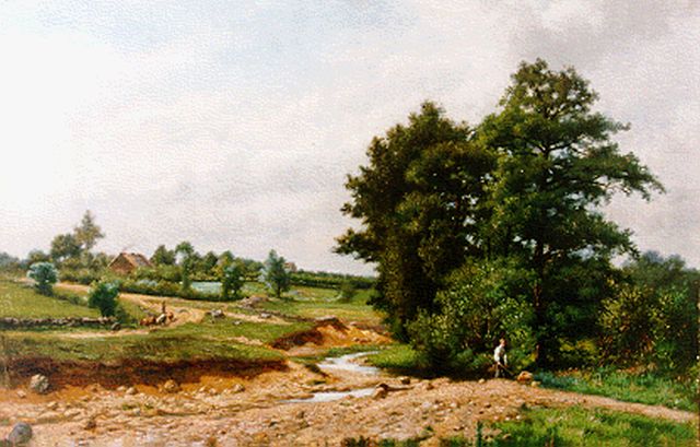 Crehay G.  | Romantic landscape, oil on canvas 29.3 x 44.2 cm, signed l.l.