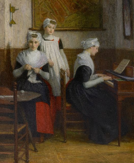 Nicolaas van der Waay | Three Amsterdam orphan girls, oil on canvas, 71.5 x 60.3 cm, signed c.r.