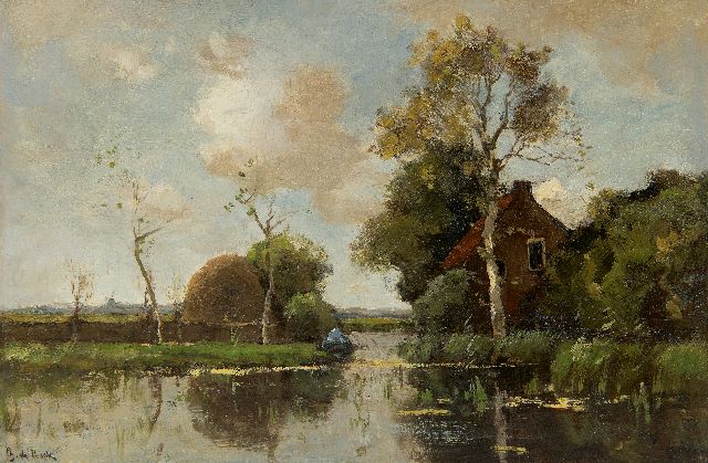 Théophile Emile Achille de Bock | Angler in  a polder landscape, oil on panel, 27.4 x 41.0 cm, signed l.l.