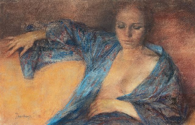 Jan Asselbergs | Woman in a negligee, pastel on paper, 31.0 x 48.1 cm, signed l.l.