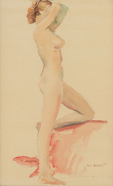 Flip Hamers | Standing nude, watercolour on paper, 49.4 x 32.4 cm, signed l.r. and dated  '52