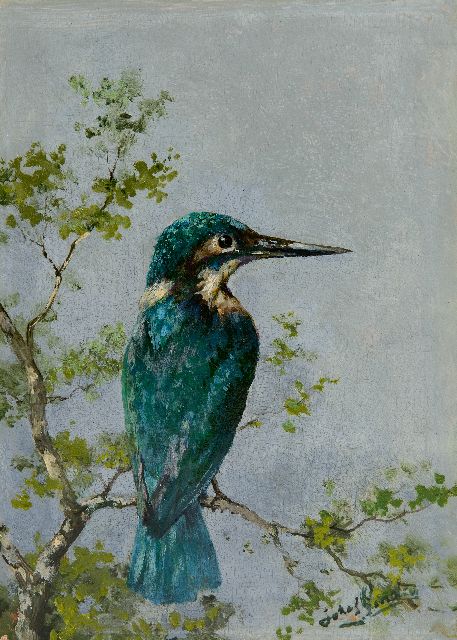 Gindra H.J.  | Kingfisher on a branch, oil on panel 28.5 x 20.1 cm, signed l.r.