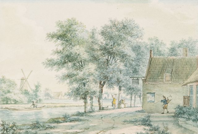 Schmidt I.  | Road along a canal at an inn, watercolour on paper 12.0 x 17.5 cm, signed on the reverse