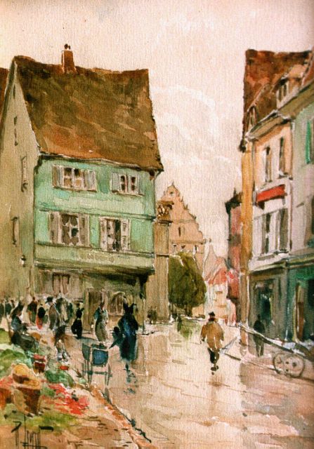 René Leverd | Street in Colmar, Elzas, watercolour on paper, 18.5 x 13.5 cm, signed l.l.