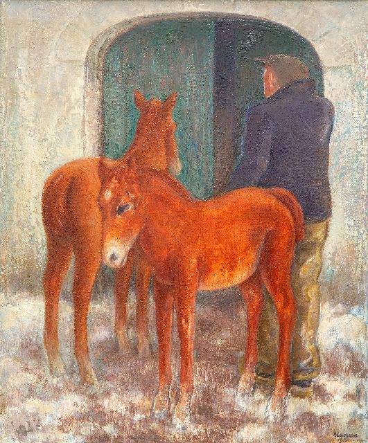 Harmen Meurs | Foals, oil on canvas, 64.8 x 54.4 cm, signed l.r. and on the stretcher and dated 1961