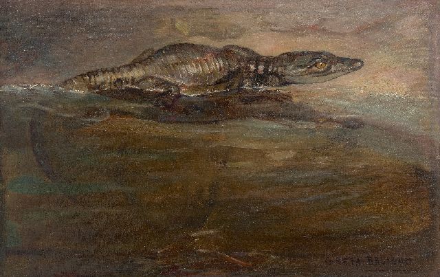Greta Bruigom | Young Nile crocodile, oil on canvas, 26.4 x 41.5 cm, signed l.r.