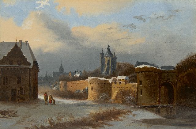Arnoldus Antonius Christianus van 't Zant | View of a fortified town, oil on panel, 16.7 x 24.8 cm, signed l.r.