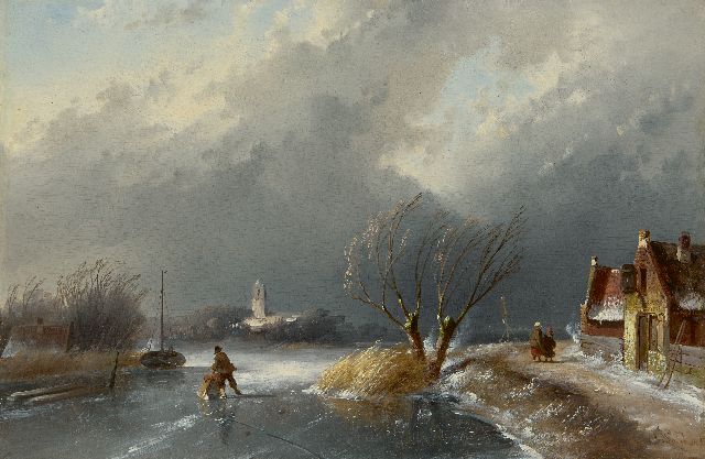 Charles Leickert | Winter landscape with upcoming snowstorm, oil on panel, 23.0 x 34.9 cm, signed l.r.