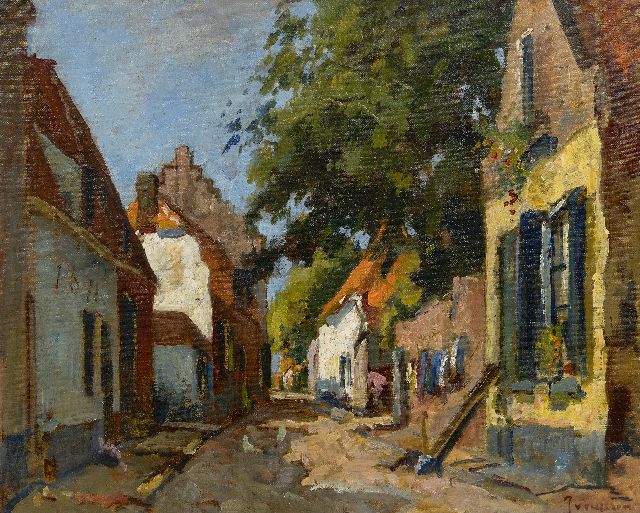 Vuuren J. van | Sunny village street, oil on canvas 40.0 x 50.1 cm, signed l.r.
