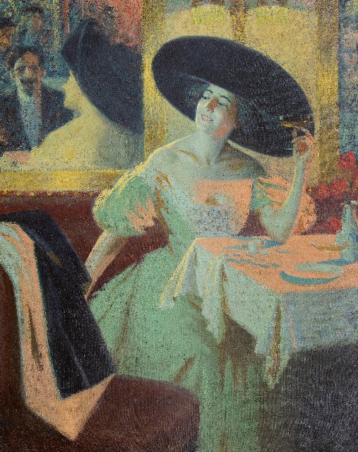 Wellington J. Reynolds | Au Café Parisienne, oil on canvas, 142.5 x 112.5 cm, signed on the reverse