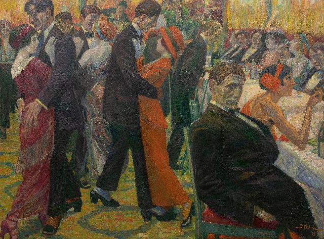 John Henri Deluc | Café dansant, oil on canvas laid down on panel, 119.4 x 158.8 cm, signed l.r. and dated '13