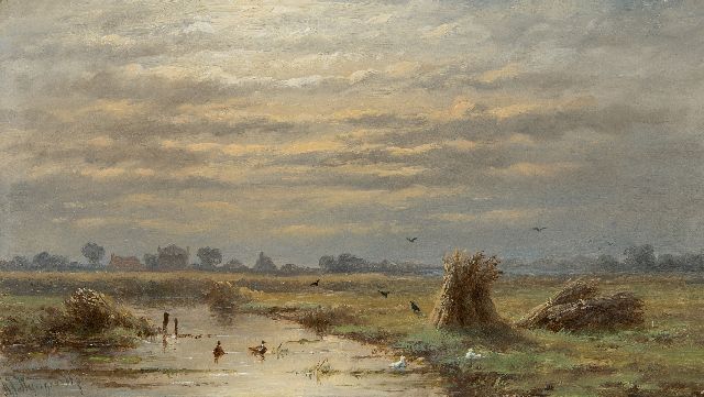 Anthonie Jacobus van Wijngaerdt | Polderlandschap, oil on panel, 16.4 x 29.1 cm, signed l.l.