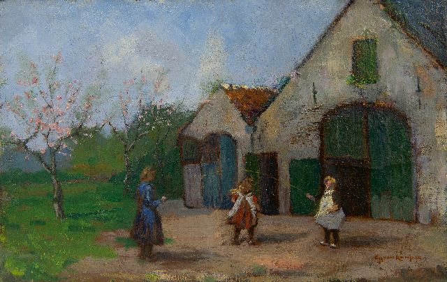 Kampen (Lubbertus Johannes van Olst) B. van | Jumping rope, oil on canvas 22.3 x 34.5 cm, signed l.r.