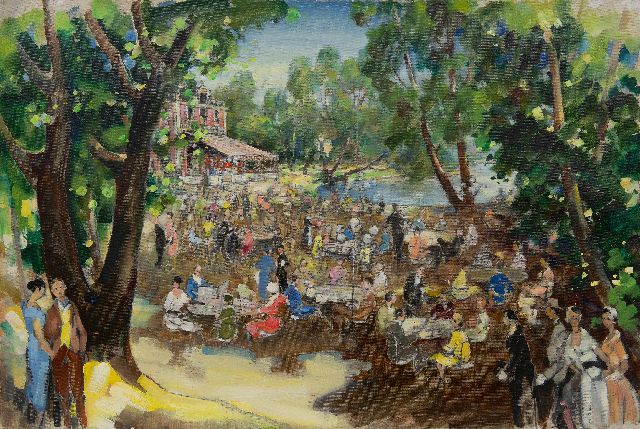 Kruizinga D.  | Terrace in a park, oil on canvas 60.0 x 89.9 cm