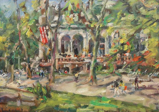 Jürgen Leippert | The Pavilion in the Vondelpark, Amsterdam, oil on canvas, 49.0 x 70.0 cm, signed l.l. and on the reverse and dated on the reverse 'Amsterdam' 3.5.77