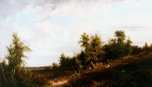 David Heinrich Munter | A wooded landscape with travellers on a path, oil on panel, 55.0 x 77.5 cm, signed l.r.