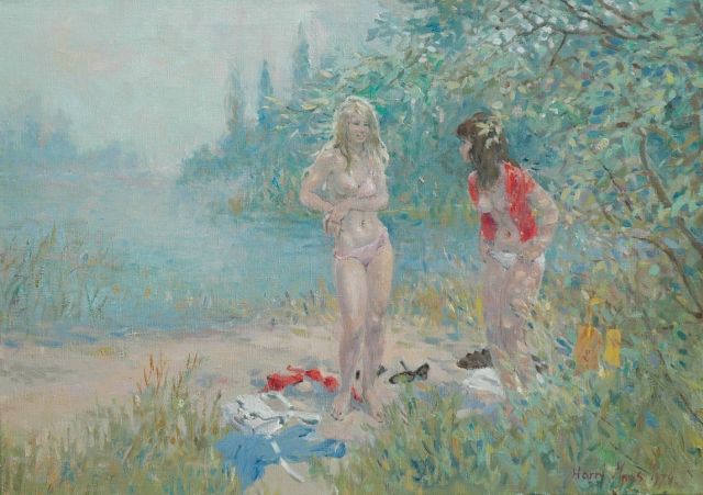 Maas H.F.H.  | Bathing women, oil on canvas 50.1 x 70.3 cm, signed l.r. and dated 1974