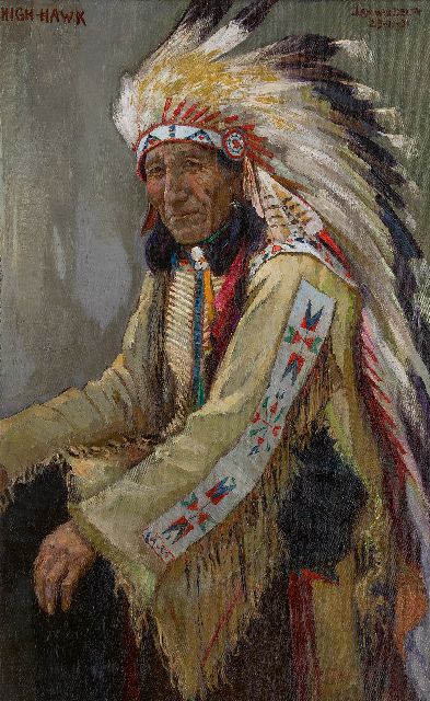 Delft J.P. van | Chief High Hawk, oil on canvas 110.2 x 70.1 cm, signed u.r. and dated 23-11-31