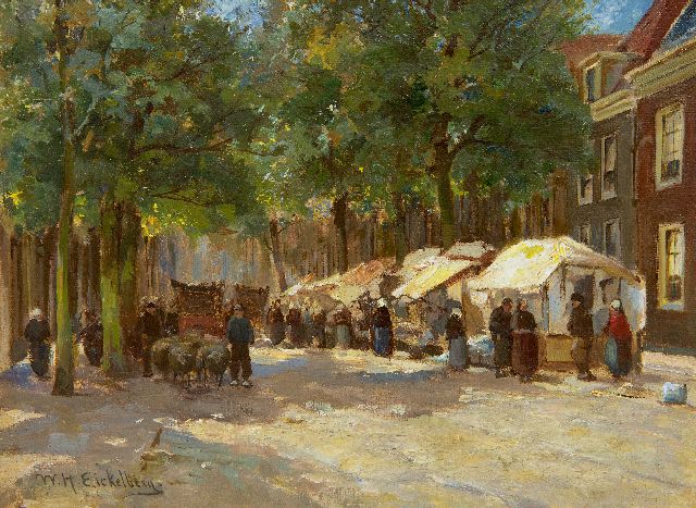 Eickelberg W.H.  | Market under the trees, oil on canvas 20.3 x 27.1 cm, signed l.l.