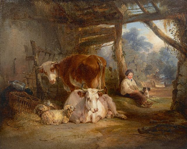 Pieter Gerardus van Os | A shepherd boy at rest in a stable, oil on canvas, 35.8 x 44.3 cm