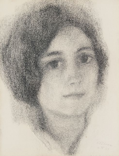 Citroen R.P.  | Portrait of a young woman, black chalk on paper 64.9 x 45.9 cm, signed l.r. and dated 6 IV '63