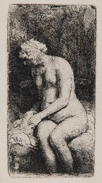 Rembrandt | Woman bathing her feet in a brook, etching, 16.1 x 8.1 cm, signed u.l. (in the plate) and dated 1658 (in the plate)
