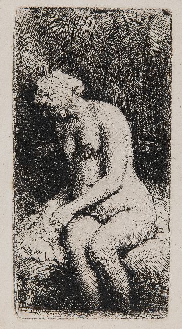 Rembrandt (Rembrandt Harmensz. van Rijn)   | Woman bathing her feet in a brook, etching 16.1 x 8.1 cm, signed u.l. (in the plate) and dated 1658 (in the plate)