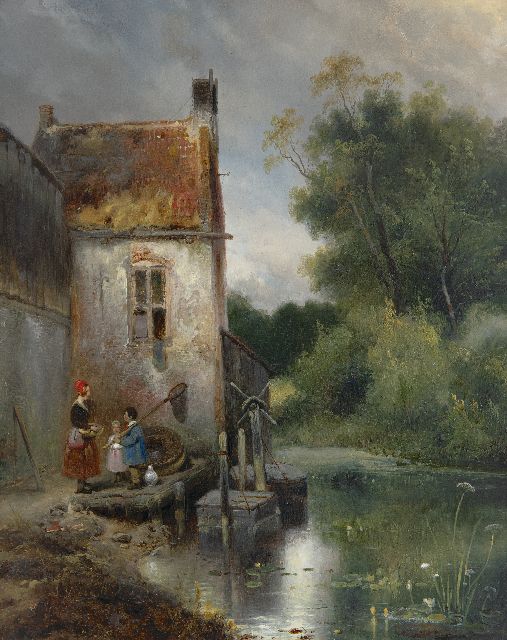 Wijnand Nuijen | Women and children near a house, oil on panel, 41.9 x 33.1 cm, signed l.r. and dated 1834