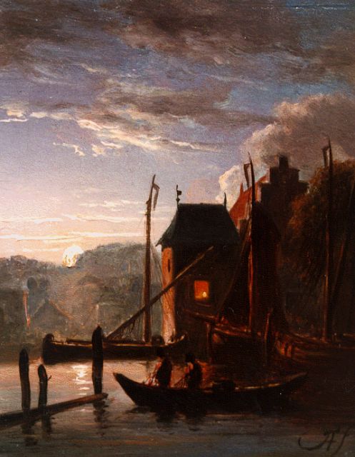 Jacob Abels | A moonlit river landscape, oil on panel, 9.2 x 7.7 cm, signed l.l. with initials
