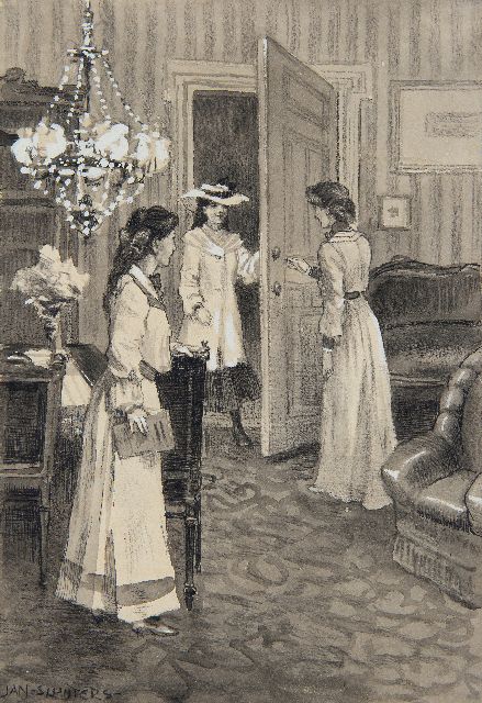Jan Sluijters | The visit, charcoal, ink and gouache on paper, 26.0 x 18.1 cm, signed l.l.