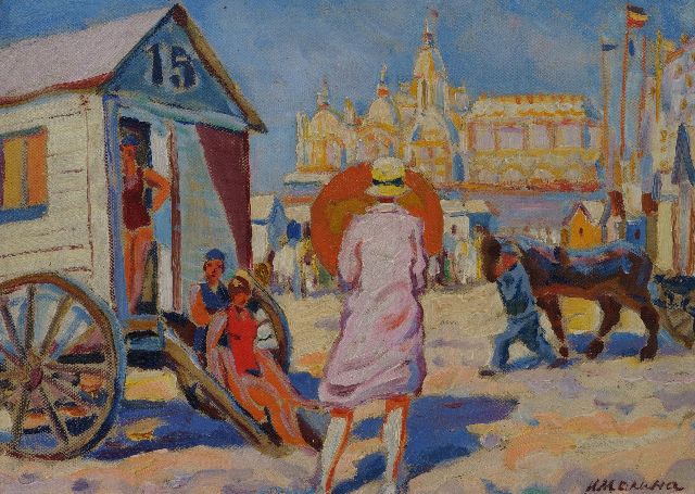 Belgische School, eerste helft 20e eeuw | Beach scene with bathers, oil on canvas laid down on panel, 25.3 x 35.0 cm, signed l.r.