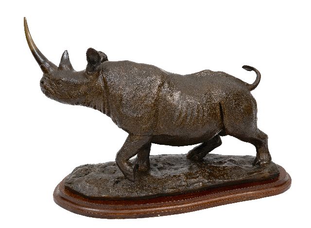 Terry Owen Mathews | Rhino, bronze, 29.9 x 44.9 cm, signed and numbered 2/10 on the base and dated 1987