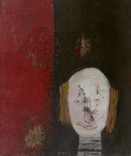 Heel J.J. van | Clown's head with autumn leaf, oil on canvas 60.5 x 50.3 cm, signed l.c.