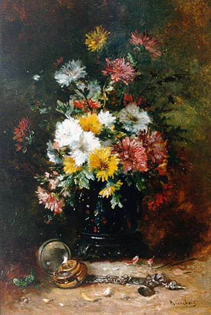 Cauchois E.H.  | Still life with chrysanthemums, oil on panel 46.2 x 31.3 cm, signed l.r.