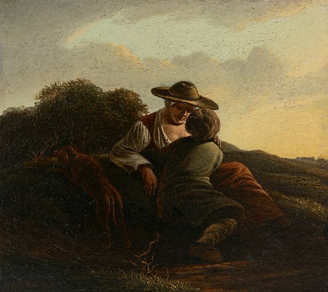 Andreas Schelfhout | Two resting peasants, oil on panel, 13.8 x 14.2 cm, signed l.l.