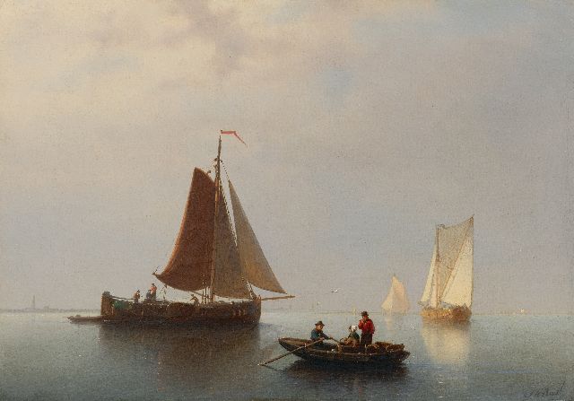 Rust J.A.  | Sailing ships on calm seas, oil on canvas 39.6 x 56.4 cm, signed l.r.