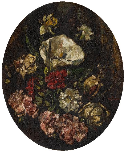 Zwart W.H.P.J. de | A bouquet with an arum, narcissus and roses, oil on canvas 44.2 x 35.3 cm, signed c.r.