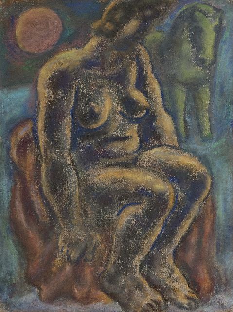 Gestel L.  | Seated woman with a horse, pastel on paper 63.0 x 48.0 cm, signed l.l. (indistinctly) and dated 1932 (indistinctly)