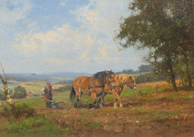 Holtrup J.  | Plowing farmer at Groesbeek, oil on canvas 50.1 x 69.9 cm, signed l.l.