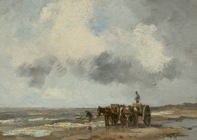 Willem George Frederik Jansen | Shell fishermen in the surf, oil on canvas, 25.2 x 34.7 cm, signed l.r.