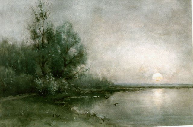 Fredericus Jacobus van Rossum du Chattel | A lake at sunset, watercolour on paper, 32.2 x 49.4 cm, signed l.l.