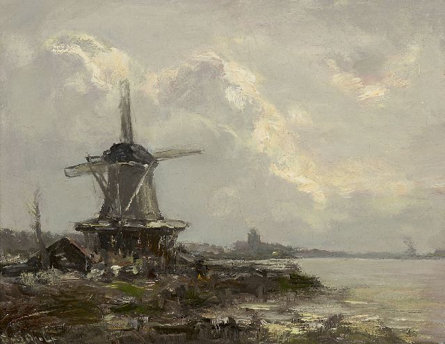 Louis Apol | A windmill on the river Vliet, oil on canvas, 25.3 x 32.5 cm, signed l.l.