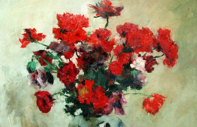 Vaes W.  | Poppies in a vase, oil on canvas 65.0 x 83.0 cm, signed l.r.