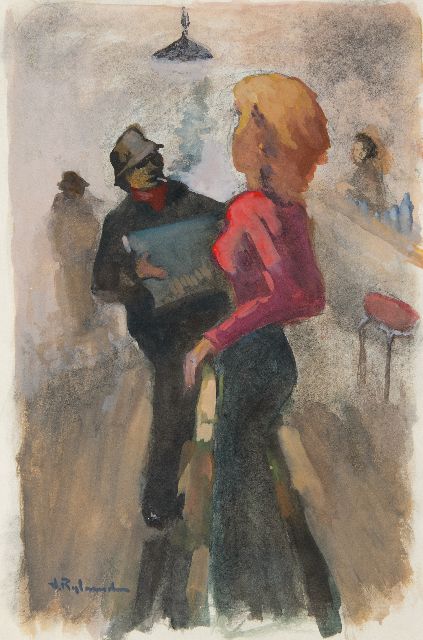 Rijlaarsdam J.  | In the cafe, mixed media on paper 40.8 x 28.4 cm, signed l.l.