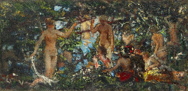 Gerard Westermann | Bathing women, oil on panel, 25.4 x 51.6 cm, signed l.r. with Monogram and verso dated 1950