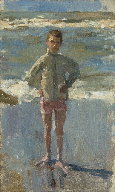 Israels I.L.  | Young boy on the beach in Scheveningen, oil on canvas 50.0 x 30.0 cm, signed on the stretcher and painted 1895-1905