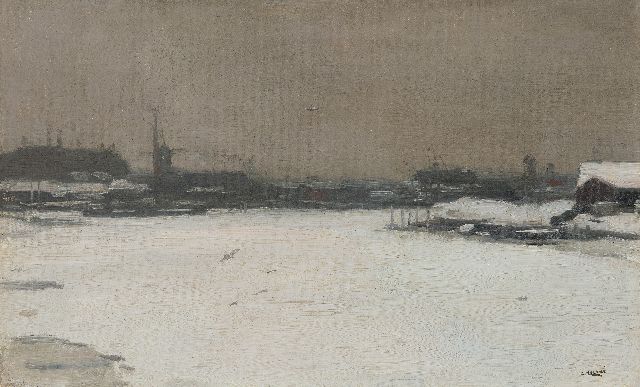 Noltee B.C.  | A frozen river landscape, oil on canvas 30.5 x 49.2 cm, signed l.r.